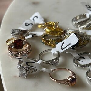 Costume Multi-Color Gemstone Ring Set lot of 24 various size 7-10